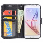 Wholesale Galaxy S6 Premium Flip Leather Wallet Case with Strap (Black)